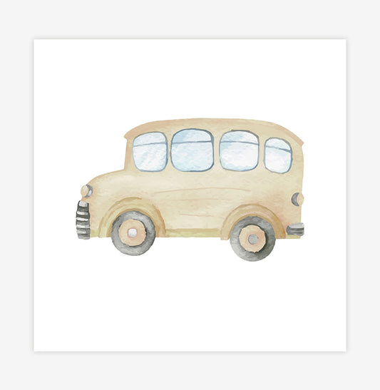 Quadro Infantil Ônibus Aquarela Amarelo - Quadrado