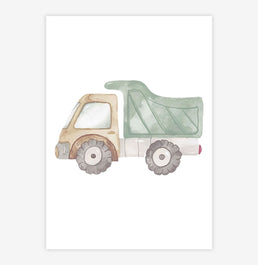 Quadro Infantil Caminhão Aquarela Verde Claro - Vertical