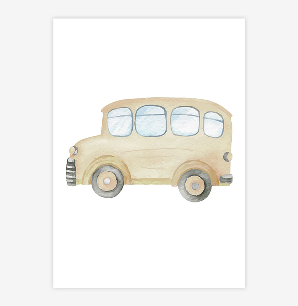Quadro Infantil Ônibus Aquarela Amarelo - Vertical