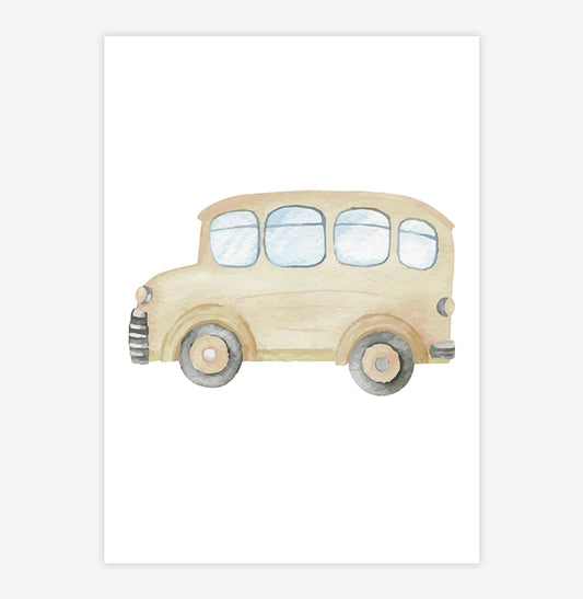 Quadro Infantil Ônibus Aquarela Amarelo - Vertical