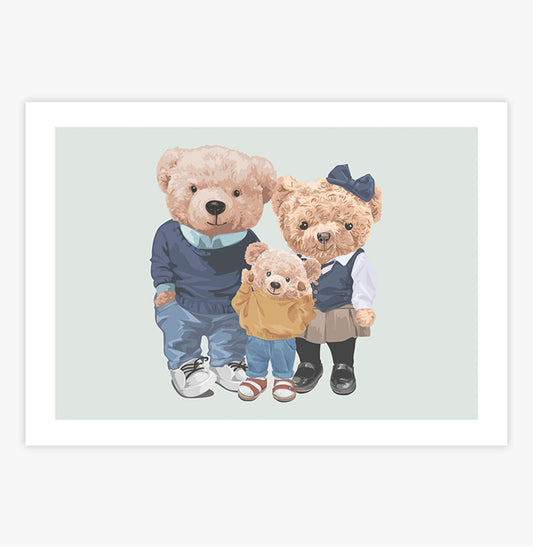 Quadro Infantil Família Urso Polo Menino Verde - Horizontal