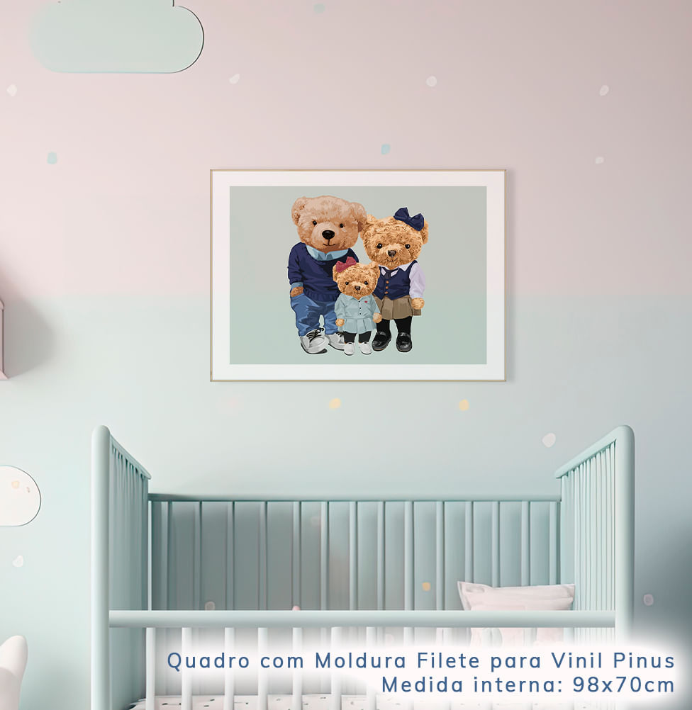 Quadro Infantil Família Urso Polo Menina Verde - Horizontal