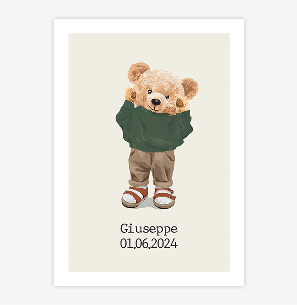 Quadro Infantil Urso Polo Menino Com Nome - Vertical