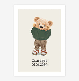 Quadro Infantil Urso Polo Menino Com Nome - Vertical