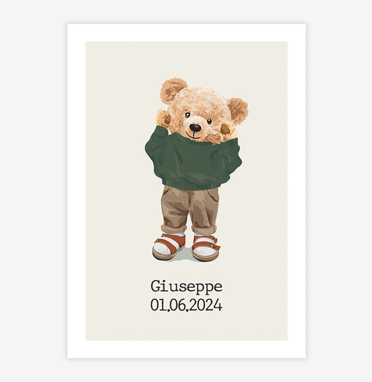 Quadro Infantil Urso Polo Menino Com Nome - Vertical