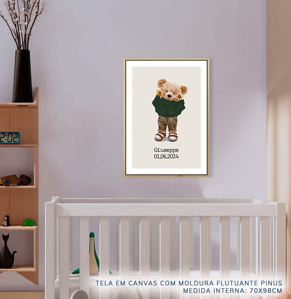 Quadro Infantil Urso Polo Menino Com Nome - Vertical