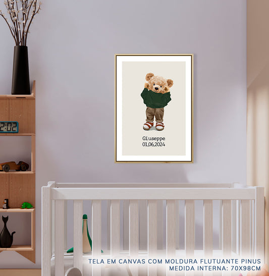 Quadro Infantil Urso Polo Menino Com Nome - Vertical