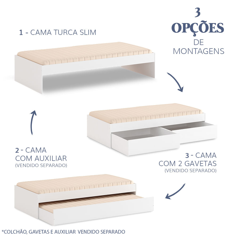 Cama Solteiro Turca Slim - Branco