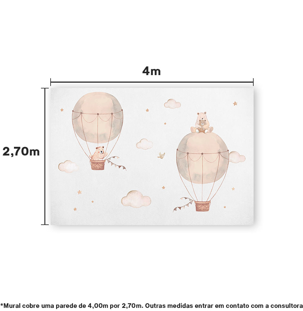 Papel de Parede Adesivo Infantil Balão Com Urso Mural - 4,0m x 2,70m - Bota Fora