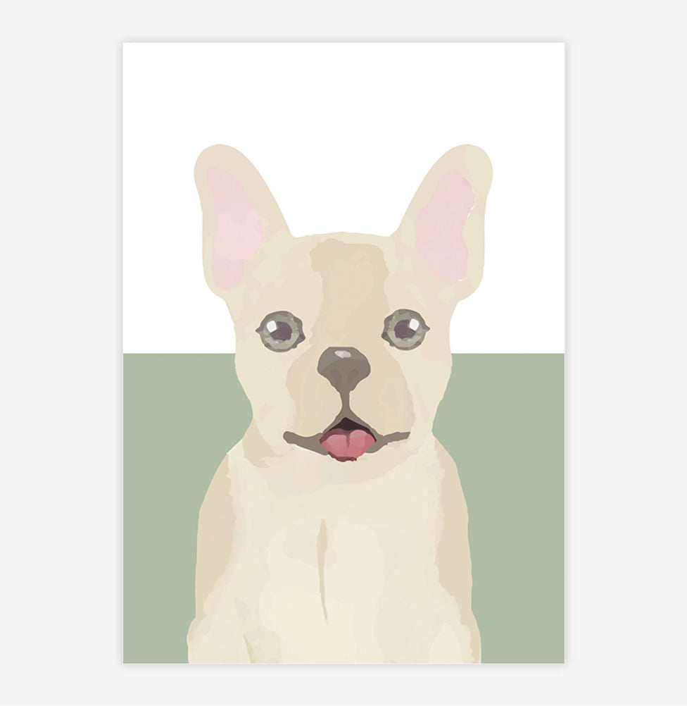 Quadro Infantil Retangular Buldogue Bege - Vertical