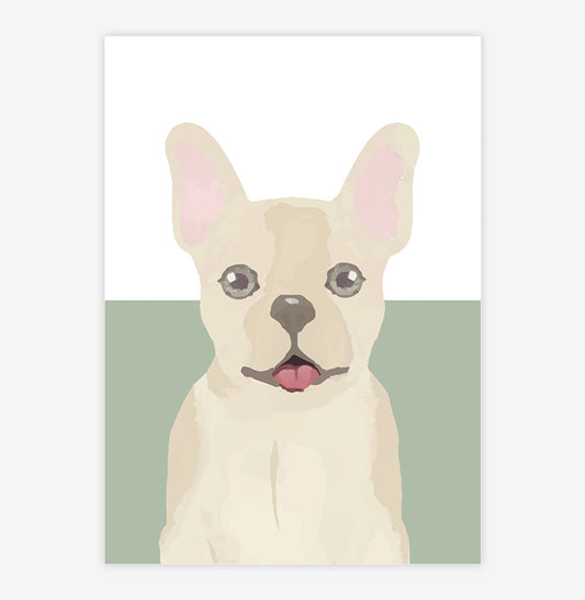 Quadro Infantil Retangular Buldogue Bege - Vertical