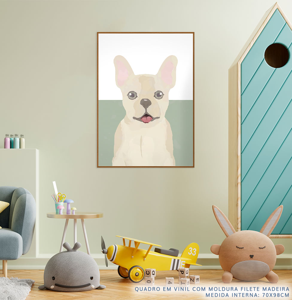 Quadro Infantil Retangular Buldogue Bege - Vertical