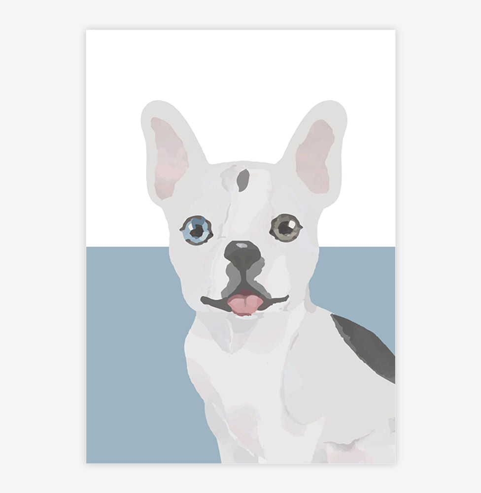 Quadro Infantil Retangular Buldogue Branco - Vertical