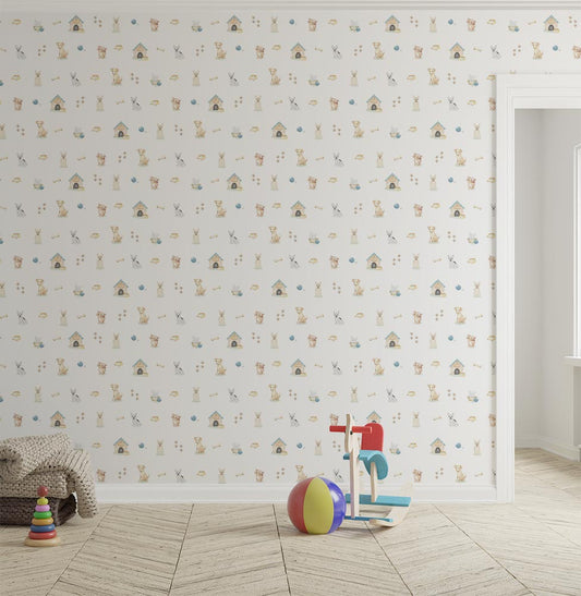 Papel de Parede Cachorros e Gatos - Azul