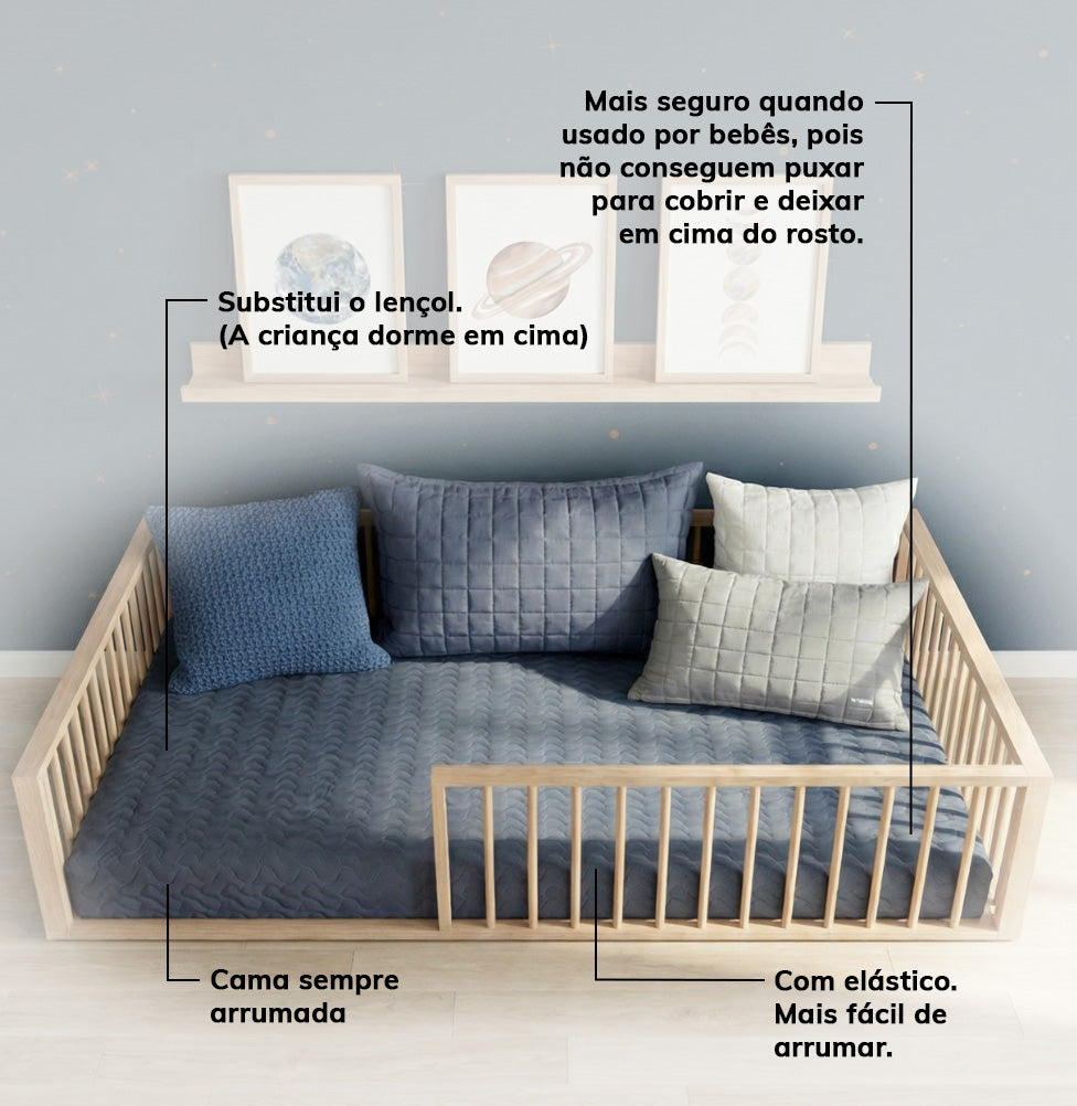 Colcha Casal Com Elástico Infinity - Azul Jeans