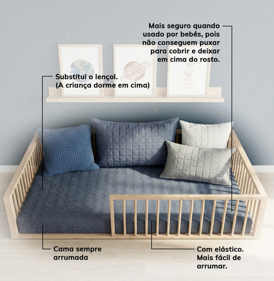 Colcha Casal Com Elástico Infinity - Azul Jeans