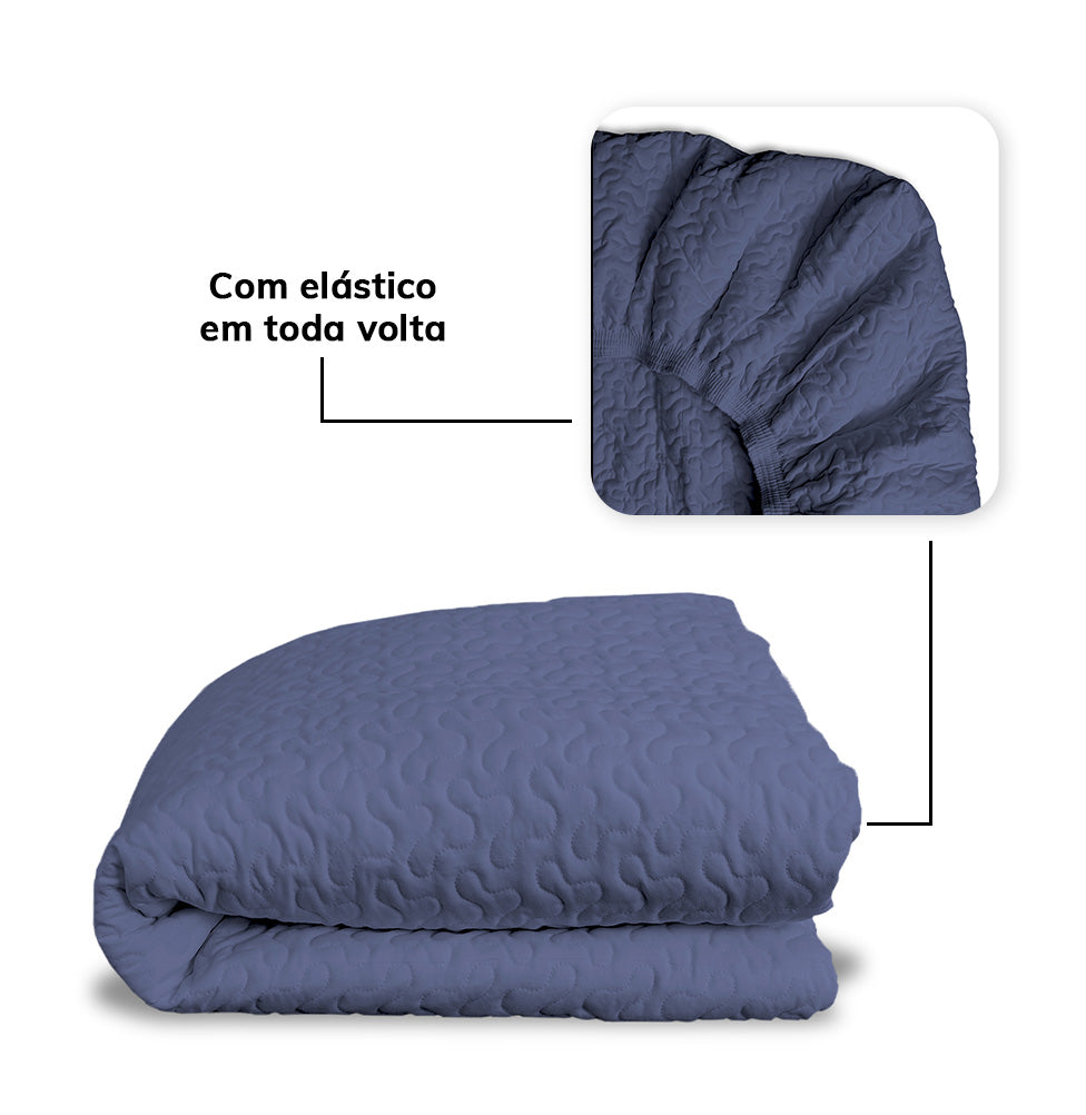 Colcha Casal Com Elástico Infinity - Azul Jeans