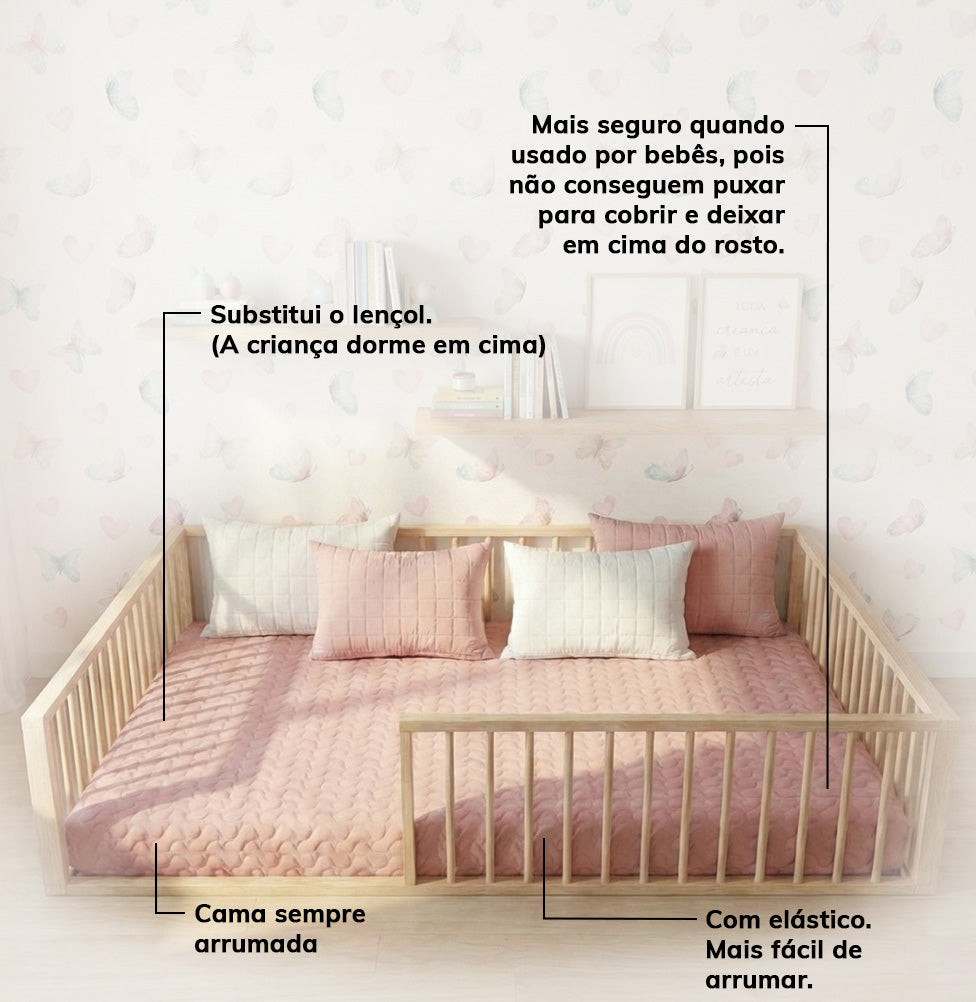 Colcha Casal Com Elástico Infinity - Rosa Chá