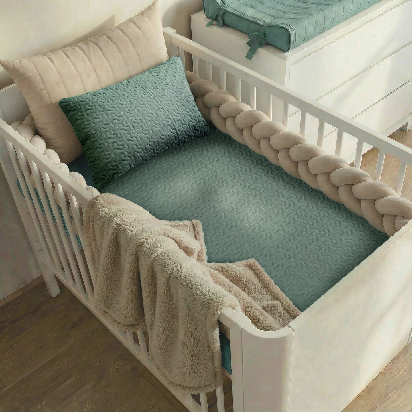 Colcha Com Elástico Para Berço Infinity - Verde Seco