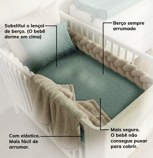 Colcha Com Elástico Para Berço Infinity - Verde Seco