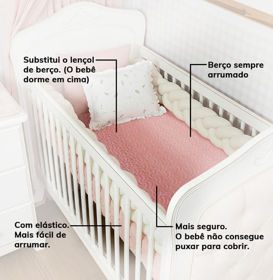 Colcha Com Elástico Para Berço Infinity - Rosa Chá