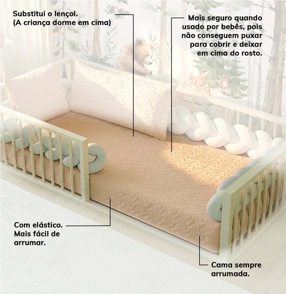 Colcha de Solteiro com Elástico Infinity - Bege