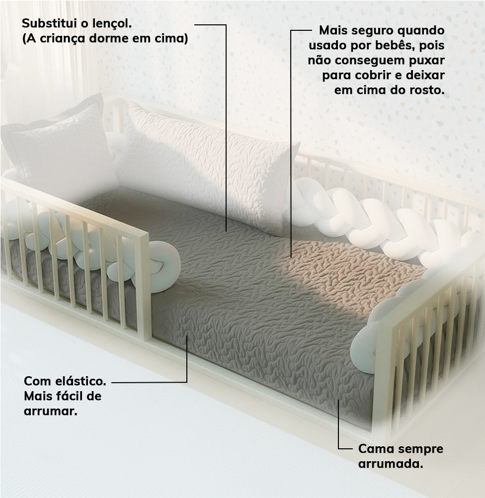 Colcha de Solteiro com Elástico Infinity - Cinza