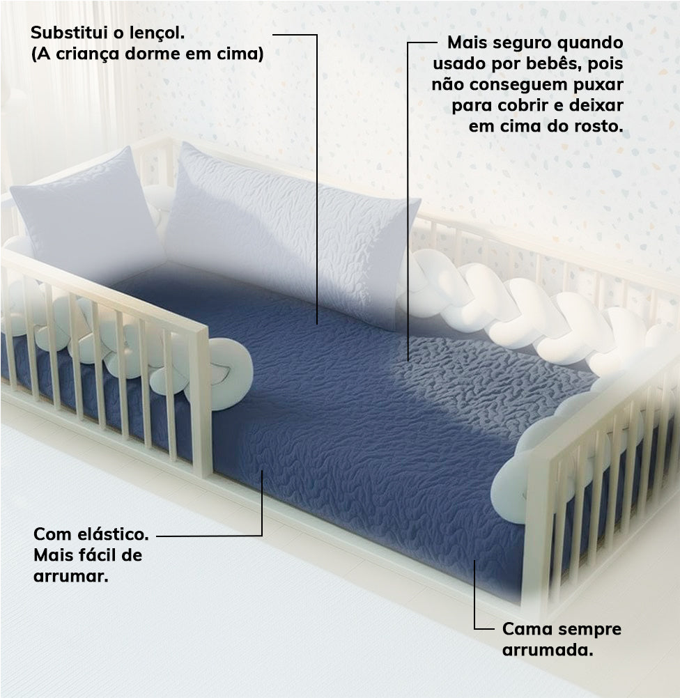 Colcha de Solteiro com Elástico Infinity - Azul Jeans