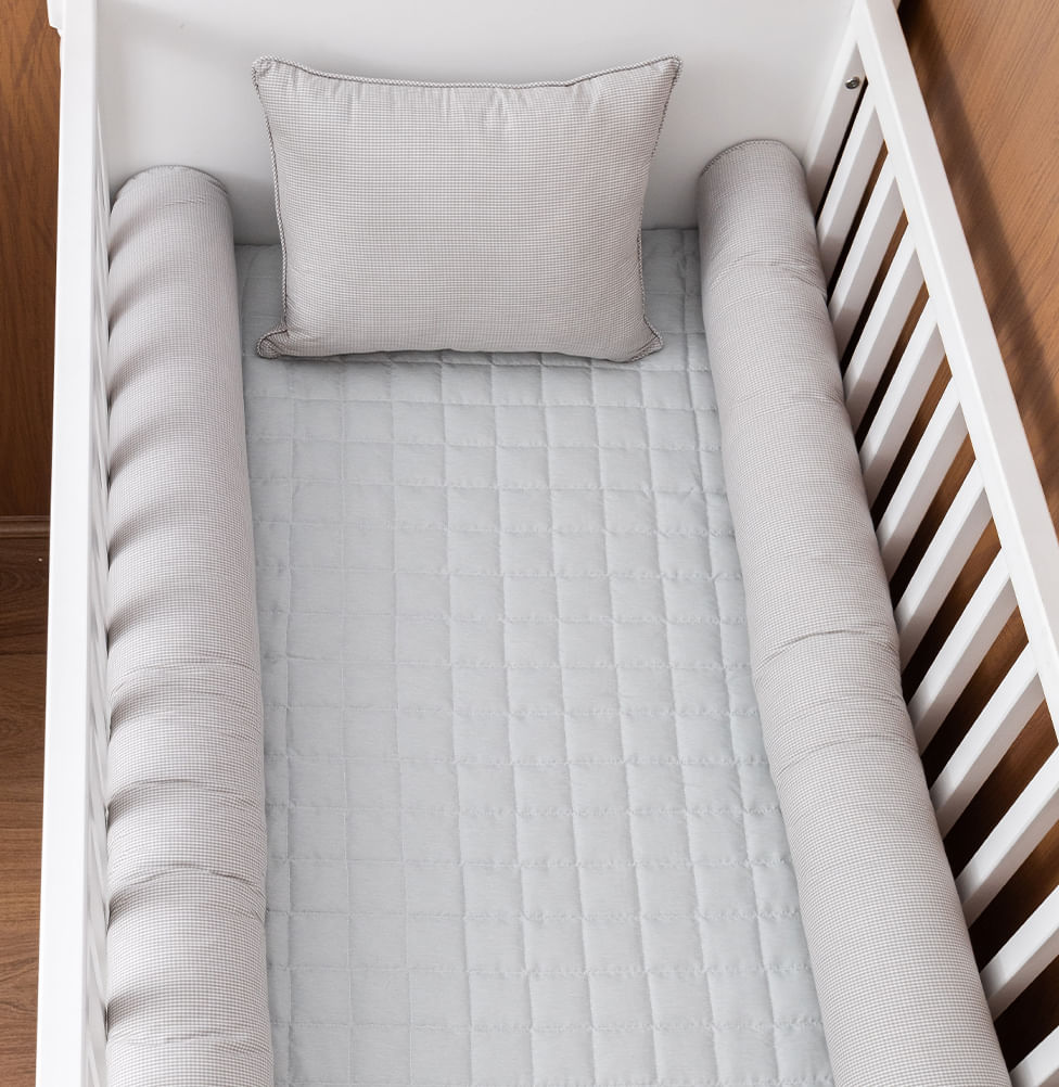 Kit 2 Rolos de Berço Xadrez - Cinza 1,30m