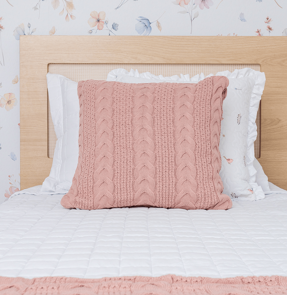 Capa de Almofada Tricot Dalia 50cm x 50cm - Rosa