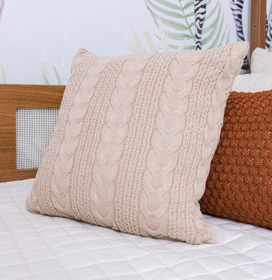 Capa de Almofada Tricot Dalia 50cm x 50cm - Bege Geada