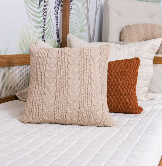 Capa de Almofada Tricot Dalia 50cm x 50cm - Bege Geada