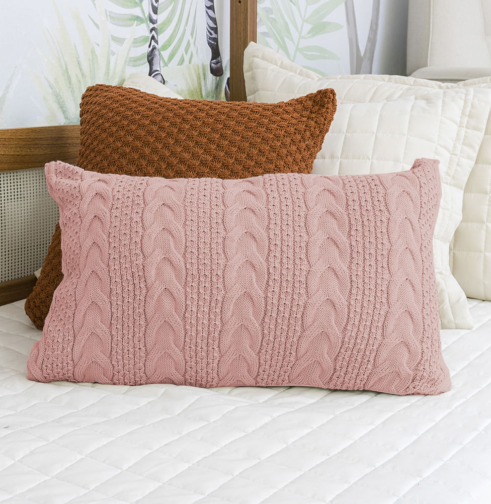 Capa de Almofada Tricot Dalia 60cm x 40cm - Rosa