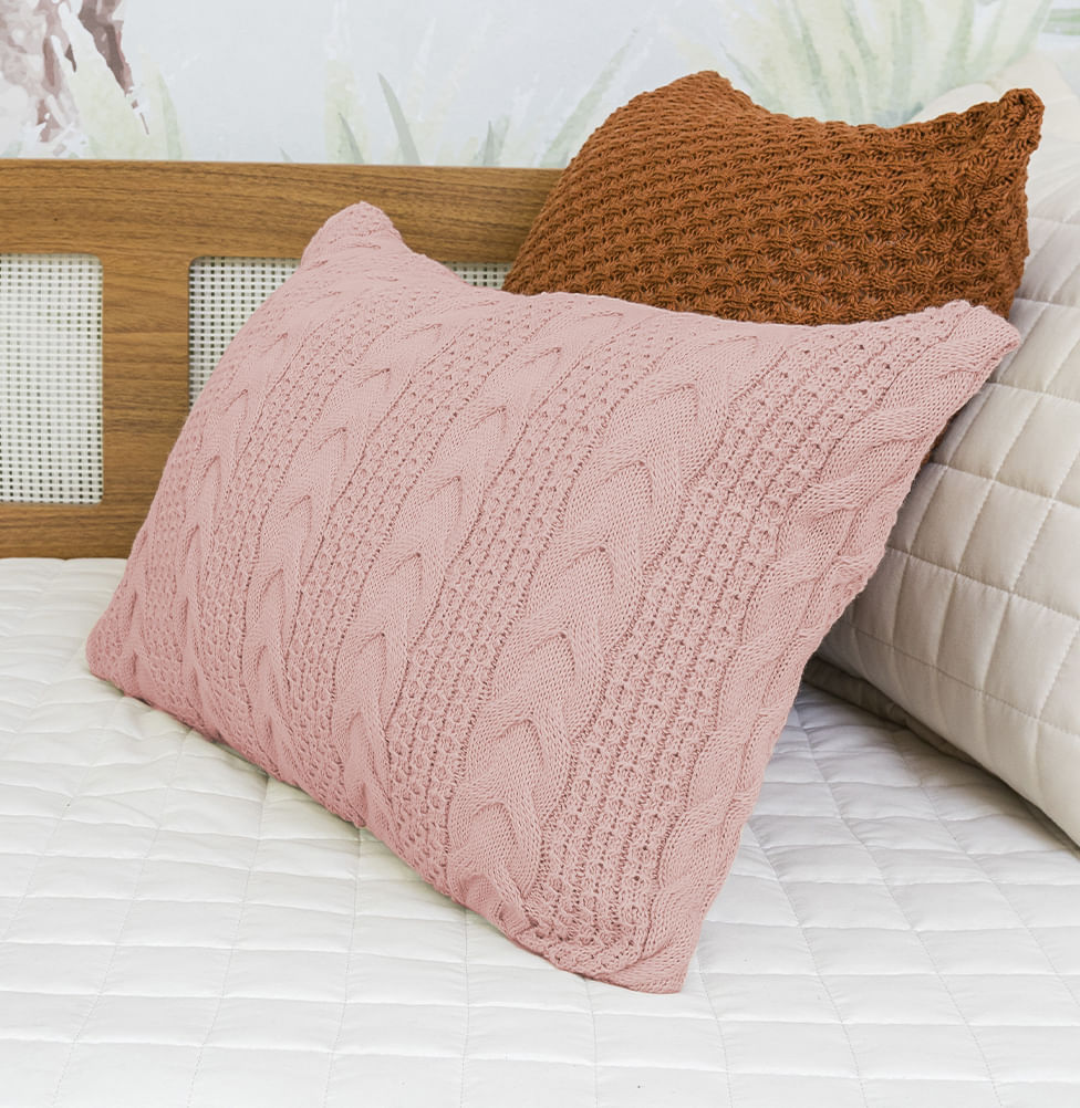 Capa de Almofada Tricot Dalia 60cm x 40cm - Rosa