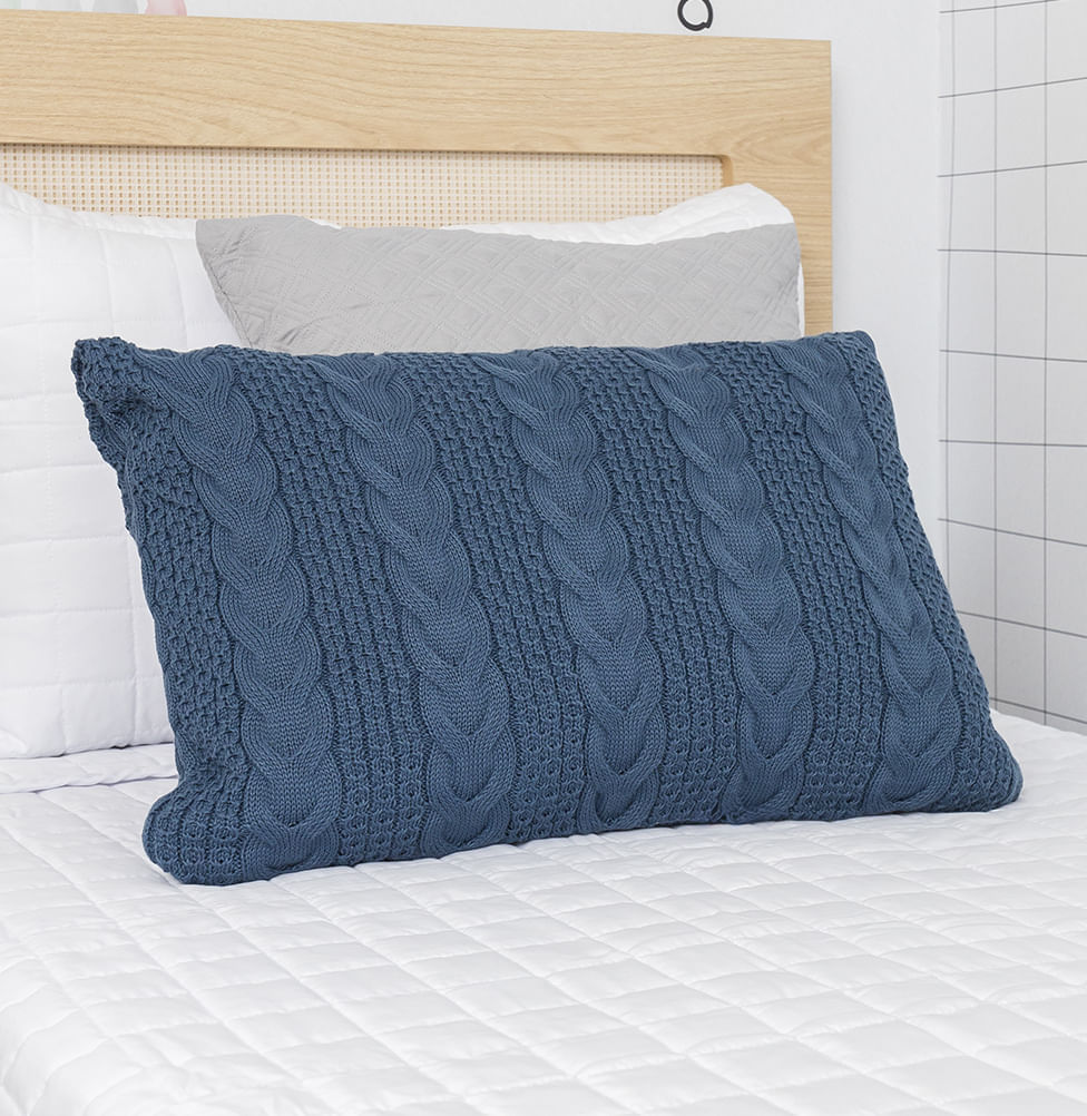 Capa de Almofada Tricot Dalia 60cm x 40cm - Azul Jeans