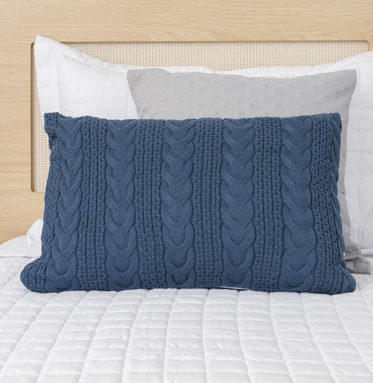 Capa de Almofada Tricot Dalia 60cm x 40cm - Azul Jeans