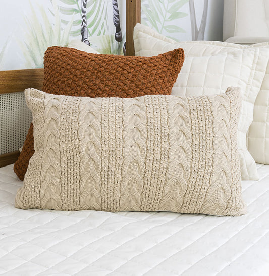 Capa de Almofada Tricot Dalia 60cm x 40cm - Bege Geada