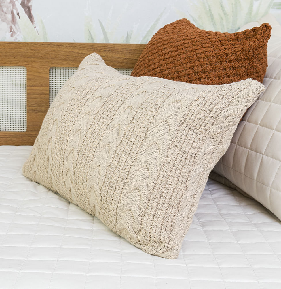 Capa de Almofada Tricot Dalia 60cm x 40cm - Bege Geada