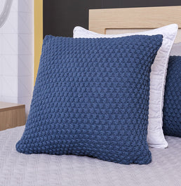 Capa de Almofada Tricot Colmeia 50cm x 50cm - Azul Jeans