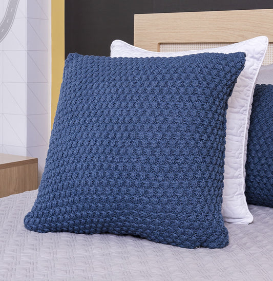 Capa de Almofada Tricot Colmeia 50cm x 50cm - Azul Jeans