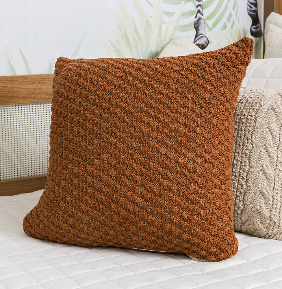 Capa de Almofada Tricot Colmeia 50cm x 50cm - Cobre