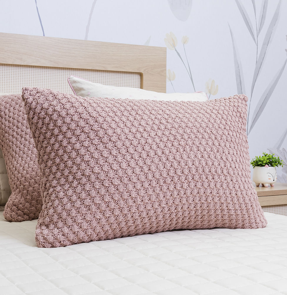 Capa de Almofada Tricot Colmeia 60cm x 40cm - Rosa