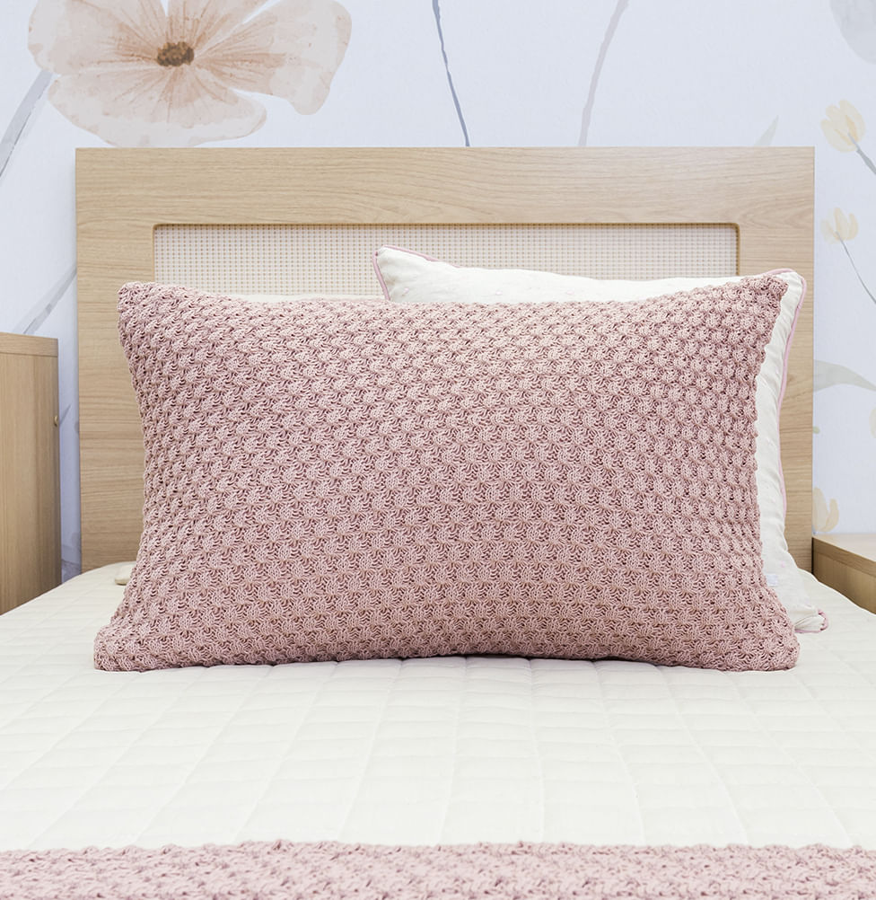 Capa de Almofada Tricot Colmeia 60cm x 40cm - Rosa
