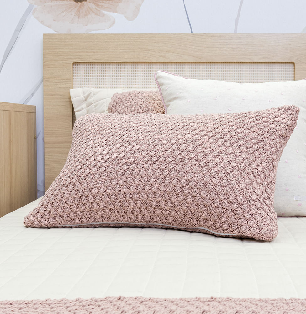Capa de Almofada Tricot Colmeia 60cm x 40cm - Rosa