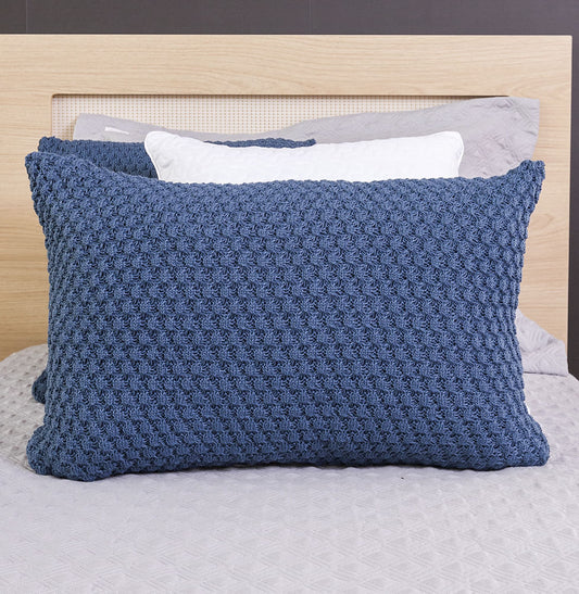 Capa de Almofada Tricot Colmeia 60cm x 40cm - Azul Jeans
