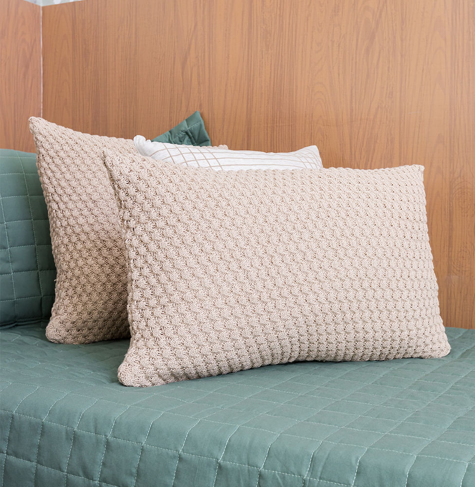 Capa de Almofada Tricot Colmeia 60cm x 40cm - Bege Geada