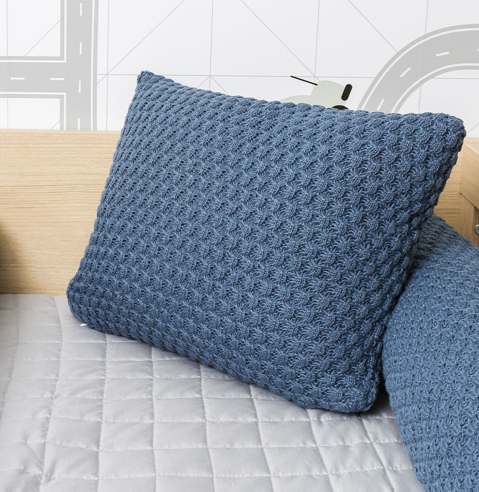 Almofada Tricot Colmeia 40x30cm - Azul Jeans