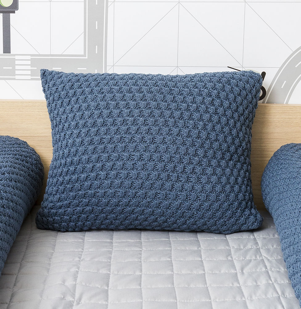 Almofada Tricot Colmeia 40x30cm - Azul Jeans