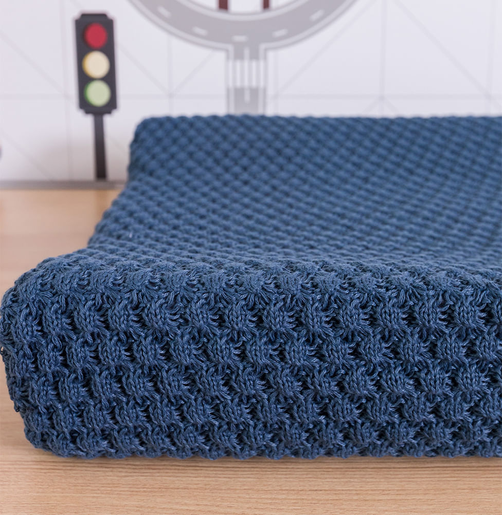 Trocador Tricot Colmeia - Azul Jeans