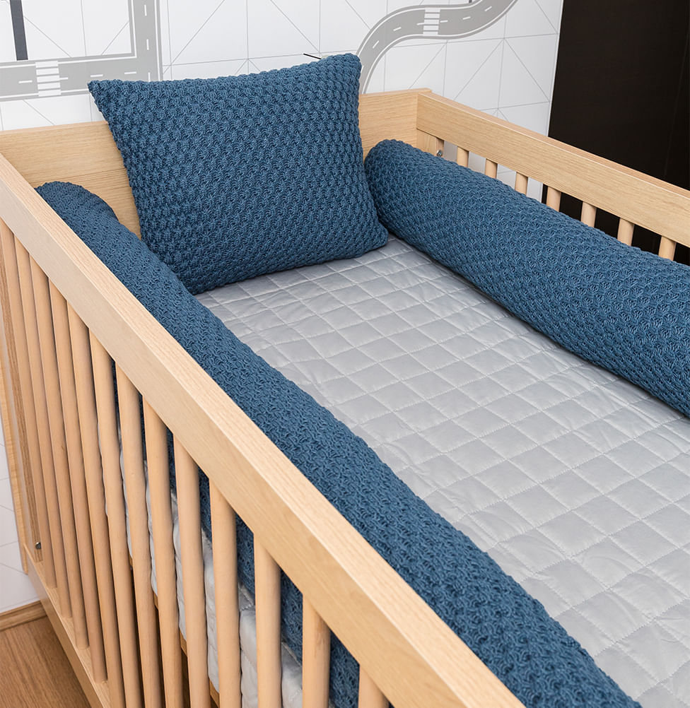 Kit 2 Rolos de Berço Tricot Colmeia 1,30m - Azul Jeans